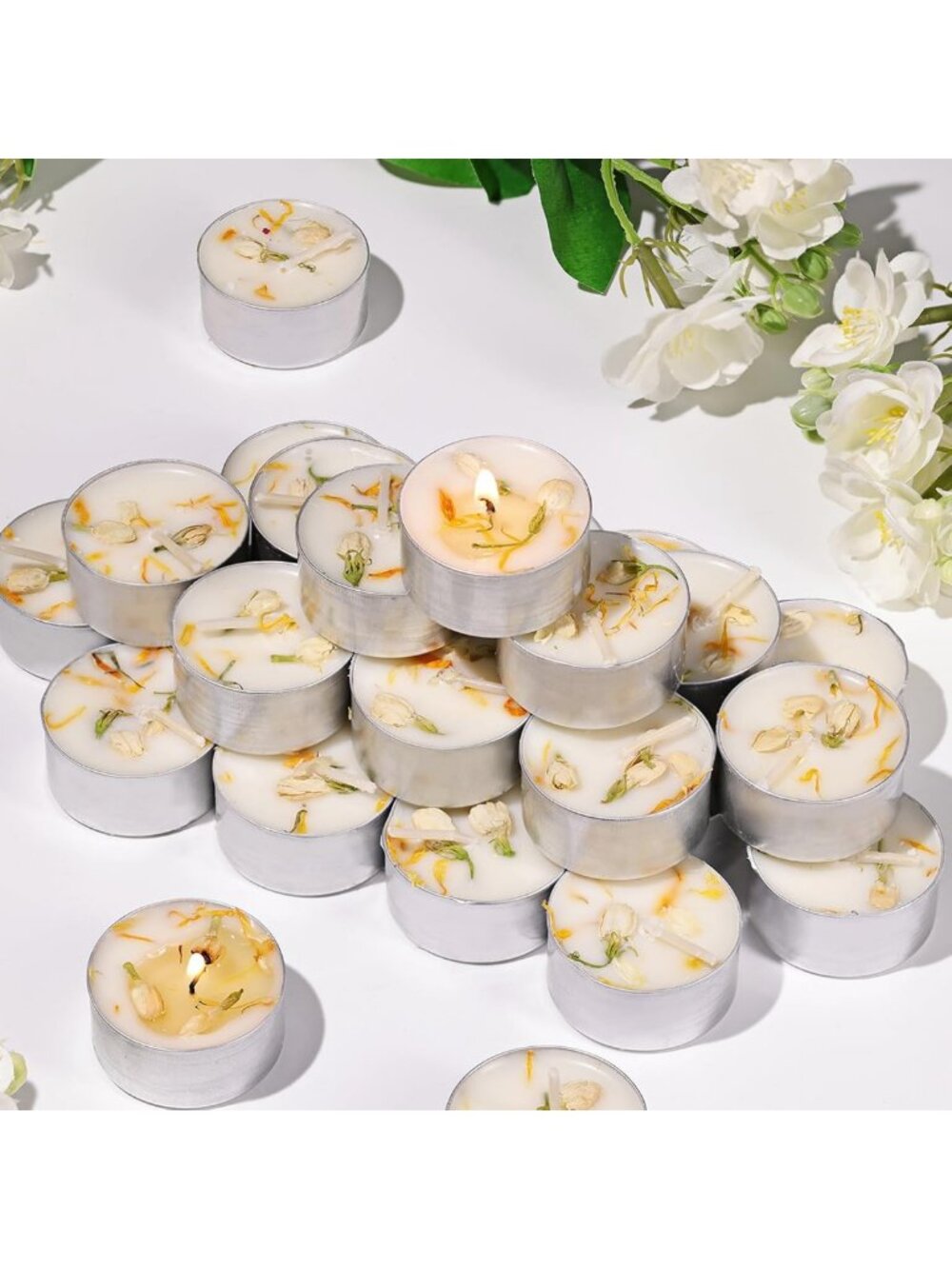 48 Pcs Jasmine Scented Tea Light Candles - Aromatherapy, Relaxation, Home Decor